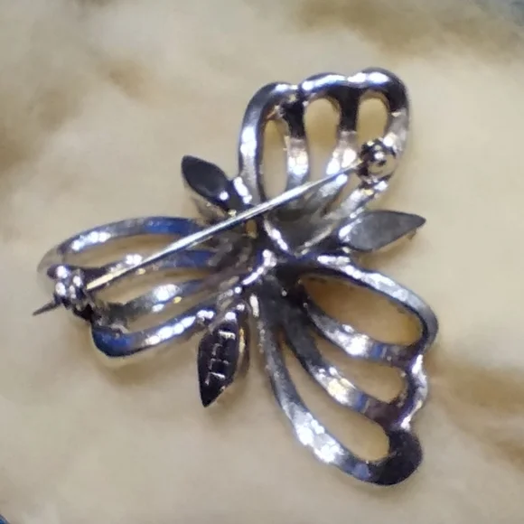 Vintage Silver Pell Brooch With Rhinestones & Jay Flex Silver Screw-On E… - Picture 3 of 8